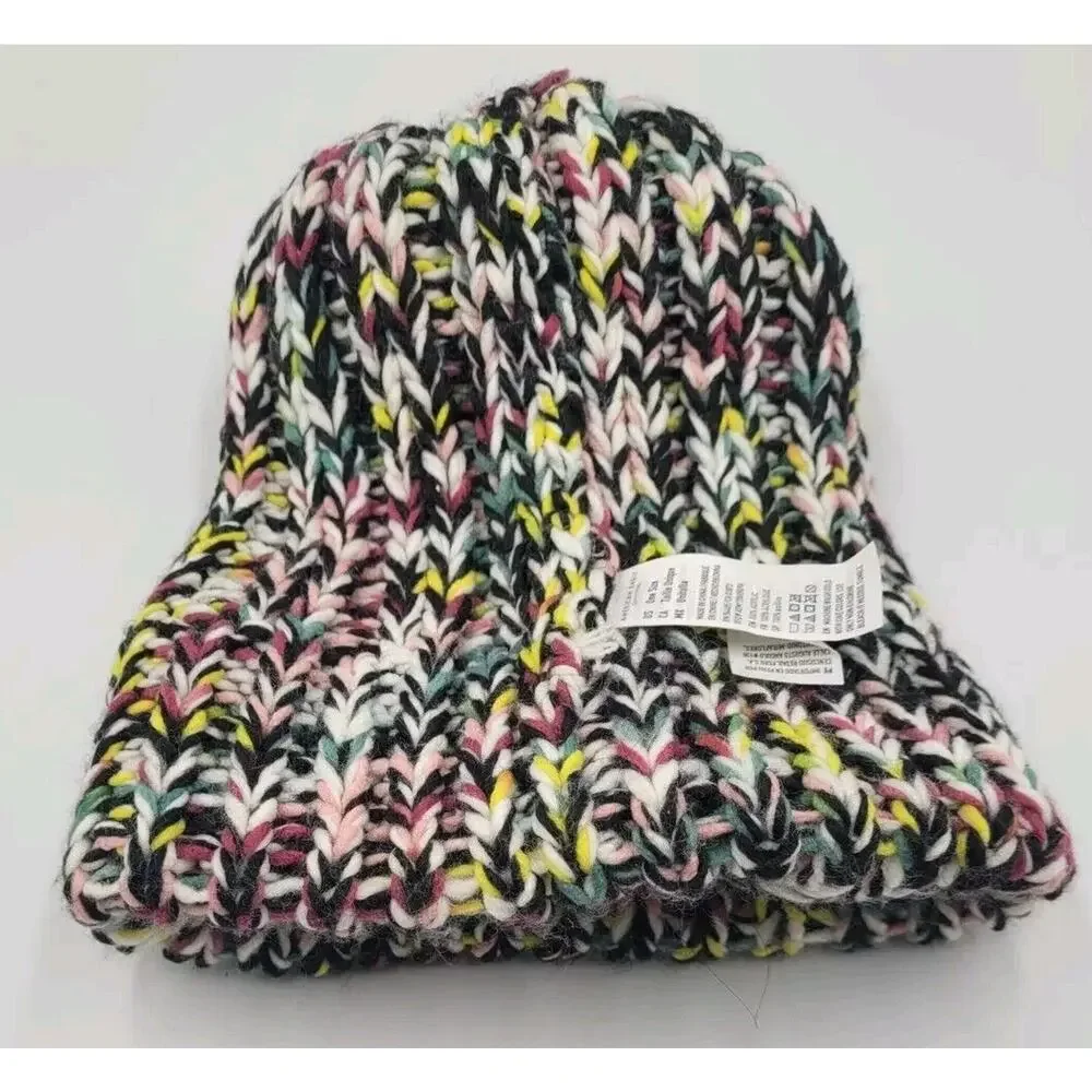 American‎ Eagle Beanie Hat Crochet Pom Multicolor Purple Pink Yellow Black White - Picture 5 of 7